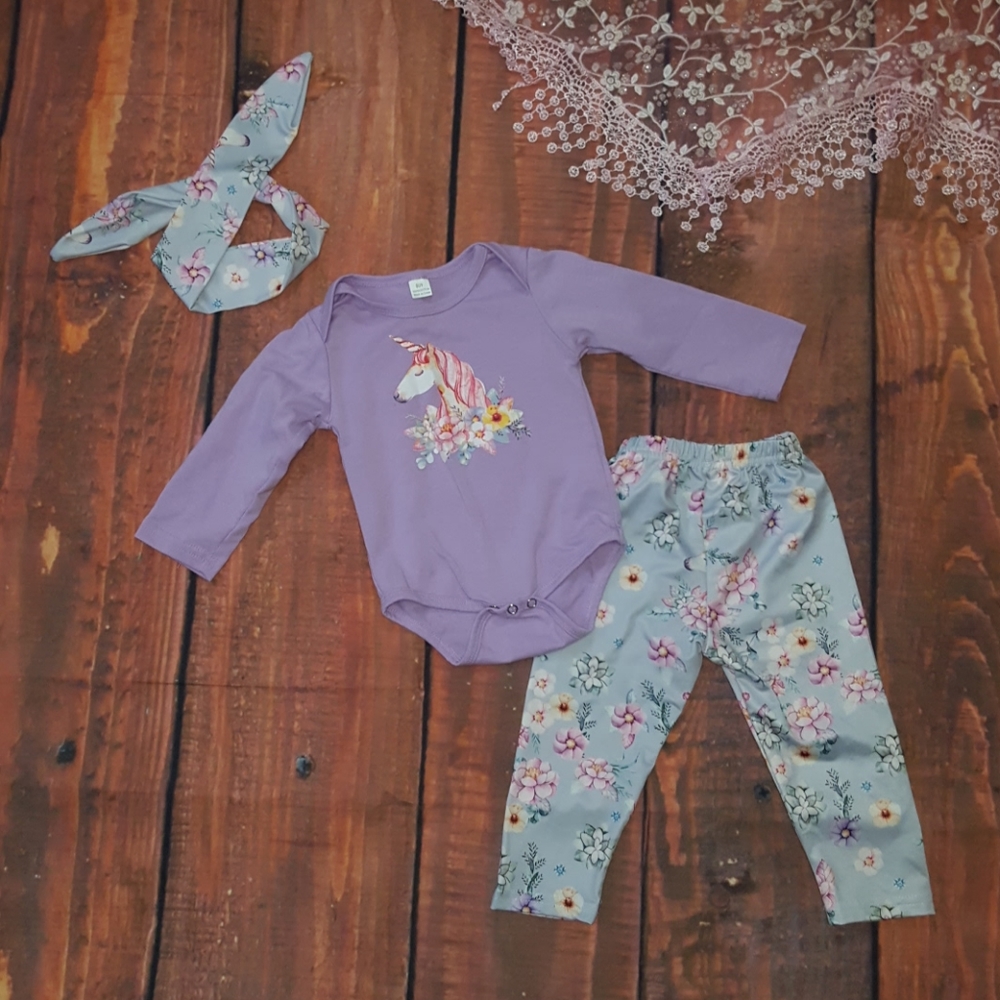 Girls boutique unicorn matching outfit 9-12m
